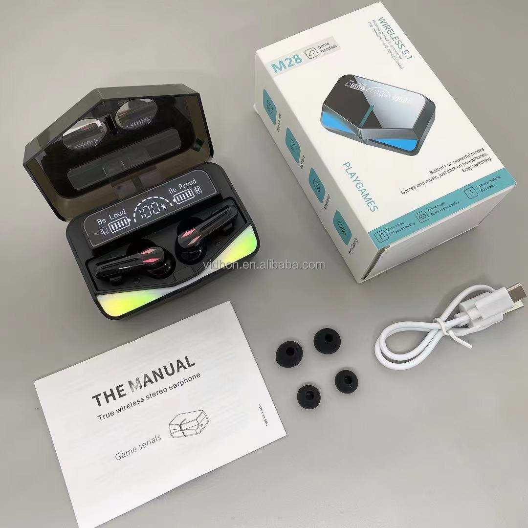 M28 TWS Gaming Earbuds – LED Display, Power Bank Case & Low Latency Sound