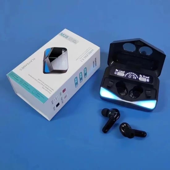 M28 TWS Gaming Earbuds – LED Display, Power Bank Case & Low Latency Sound